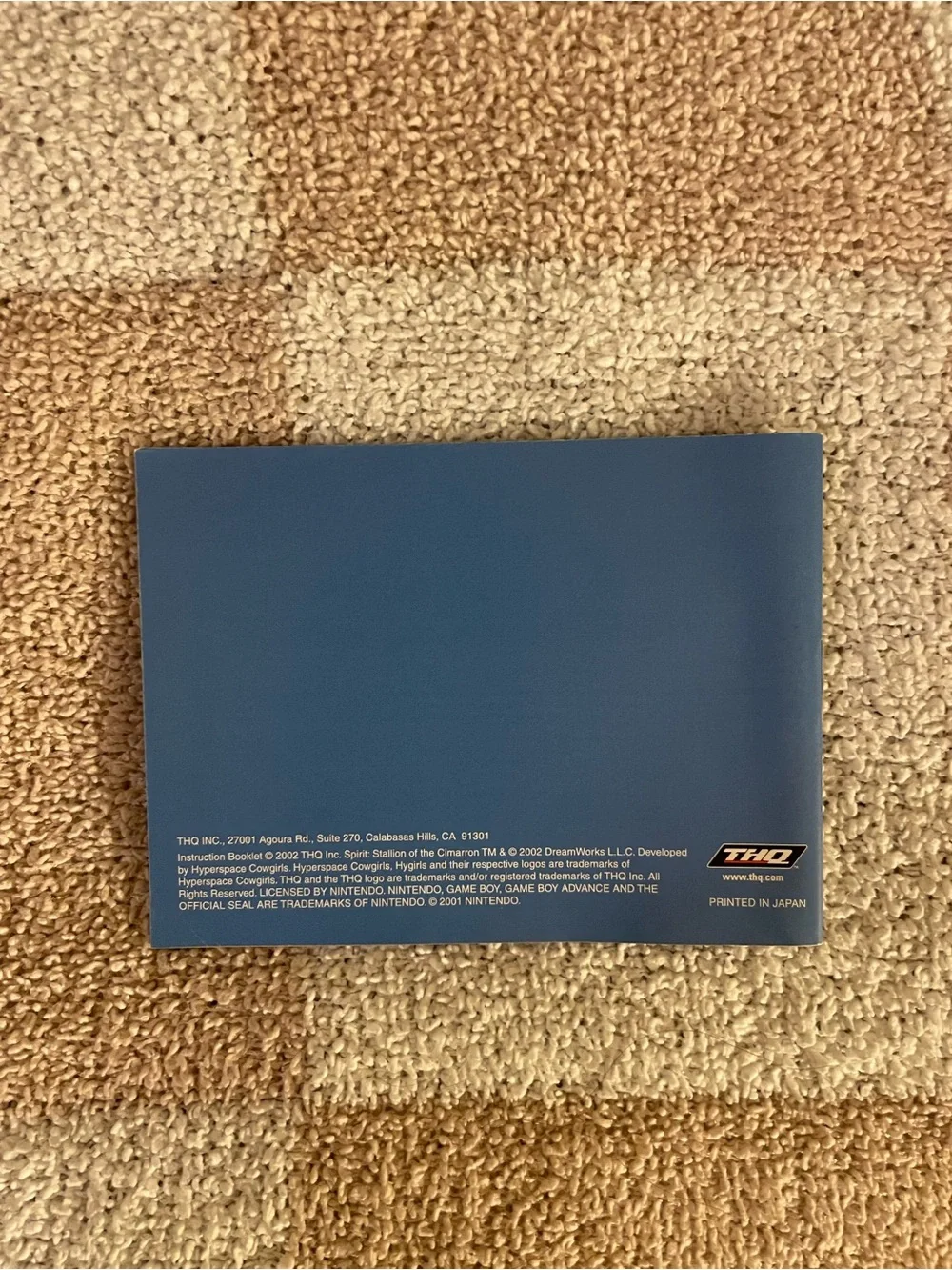 Gameboy Spirit Stallion of the Cimarron instruction booklet manual